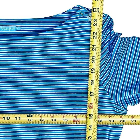 J McLaughlin Top Blue Stripes 3/4 Sleeve 3 Buttons Side/Top Shirt Size L NWOT - Picture 8 of 10